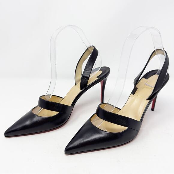 Christian Louboutin Shoes - Christian Louboutin Actina Black Leather Slingback Pumps